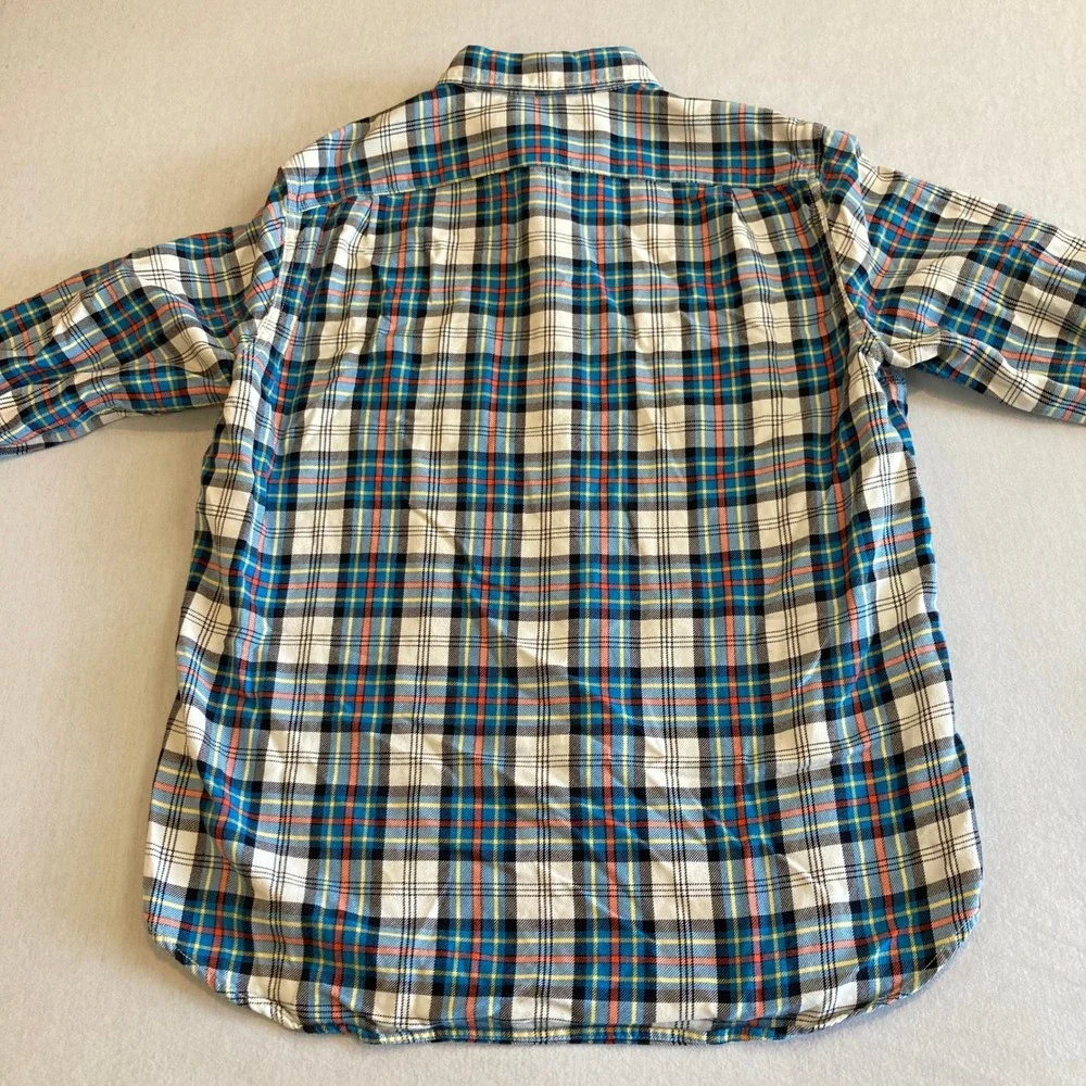 J. Crew Sportsman Mens Large Plaid Flannel Shirt Blue Orange Button Up Preppy